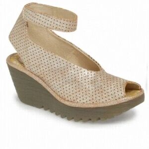 Fly London 40 Gold Yala Metallic Wedge Sandals